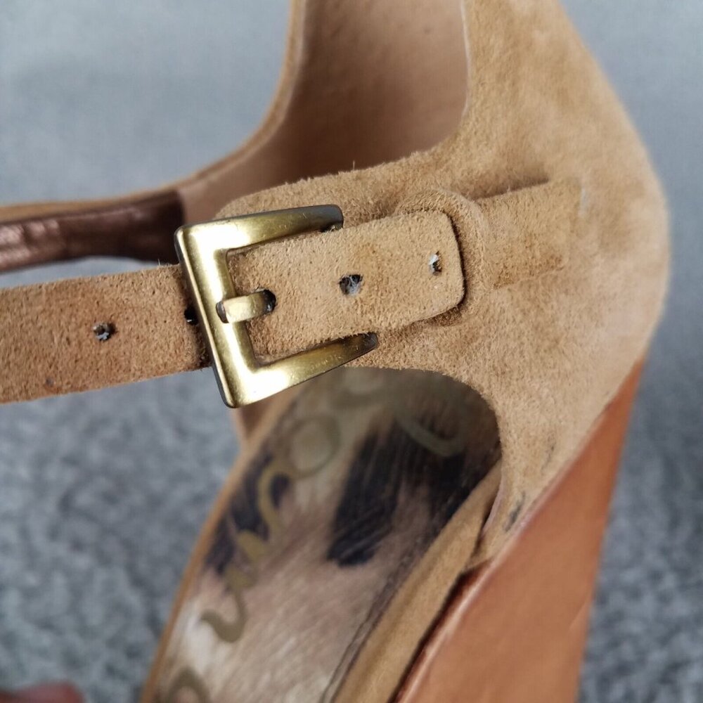 Sam Edelman Javi Wedge Sandals Women's 8 Suede Tan 5" Heel Pump Summer Party - Picture 6 of 14